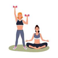 young female athletes exercising together vector