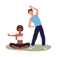 interracial athletes exercising together vector