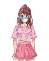 woman using face mask anime character vector