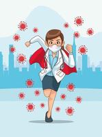 super female doctor with hero cloak running in the city vector