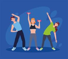 people practicing exercise in the house vector