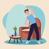 man practicing exercise in the house vector