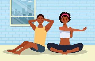 black couple practicing exercise in the house vector