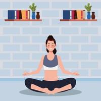 woman practicing yoga in the house vector