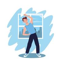 man practicing exercise in the house vector