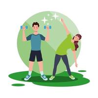 couple exercising together in the house vector
