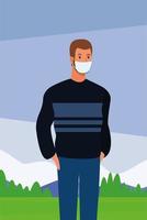 man using face mask for covid19 in the park vector