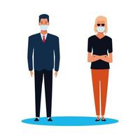 business couple using face mask for covid19 vector