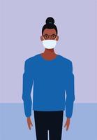 black woman using face mask for covid19 vector
