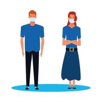 couple using face mask for covid19 vector