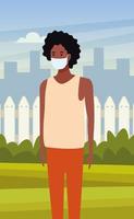 black man using face mask for covid19 in the park vector