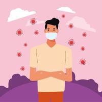 man using face mask for covid19 in the park vector