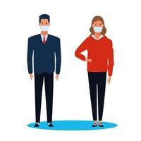 business couple using face mask for covid19 vector