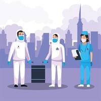 nurse with biosecurity cleaning person vector