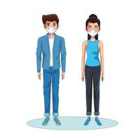 couple using face masks characters vector