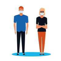 couple using face mask for covid19 vector