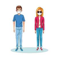 couple using face masks characters vector