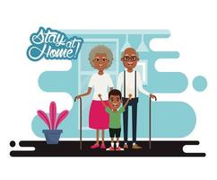 stay at home campaign with black grandparents and grandson vector