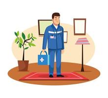 paramedic with medical kit character vector