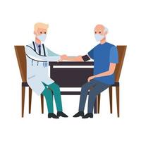 doctor attending to old man at table vector