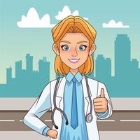 female doctor with thumbs up vector