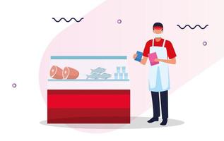 supermarket worker with face mask vector