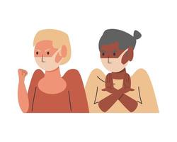 Diversas chicas usando personajes de máscaras faciales. vector