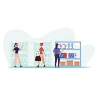 young people shopping for kitchen appliances vector