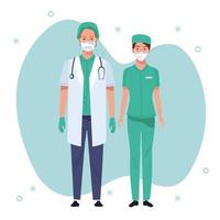 couple of medical staff healthcare workers characters vector