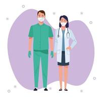 couple of medical staff healthcare workers characters vector