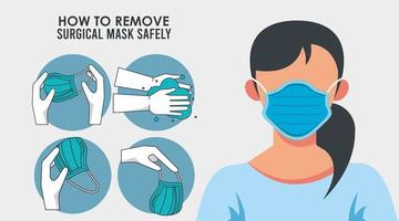how to remove the surgical mask covid19 infographic vector