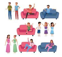 group of family members staying at home vector