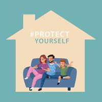 parents with son staying at home vector