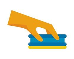 hand with rubber glove and sponge housekeeping accessory vector