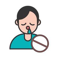 person with flu covid19 symptom and stop symbol vector