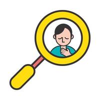 person with sore throat covid19 symptom in magnifying glass vector