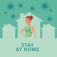 young woman staying at home to avoid covid 19 vector