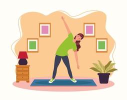 woman practicing exercise in the house vector