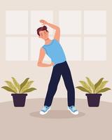 man practicing exercise in the house vector