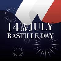 Bastille day celebration card with French flag and fireworks vector