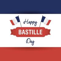 Tarjeta de celebración del día de la bastilla con banderas francesas vector