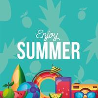 Summer time lettering with tropical icons vector