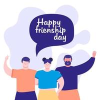 friendship day celebration with young people and speech bubble vector