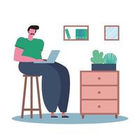 young man using laptop indoors vector