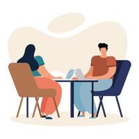 young couple using laptops indoors vector