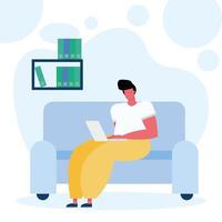 young man using laptop in the living room vector