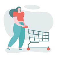 young woman with shopping cart vector