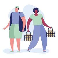 young interracial men with shopping baskets vector