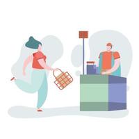 young woman with shopping basket in the store vector
