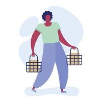 young afro man with shopping basket vector